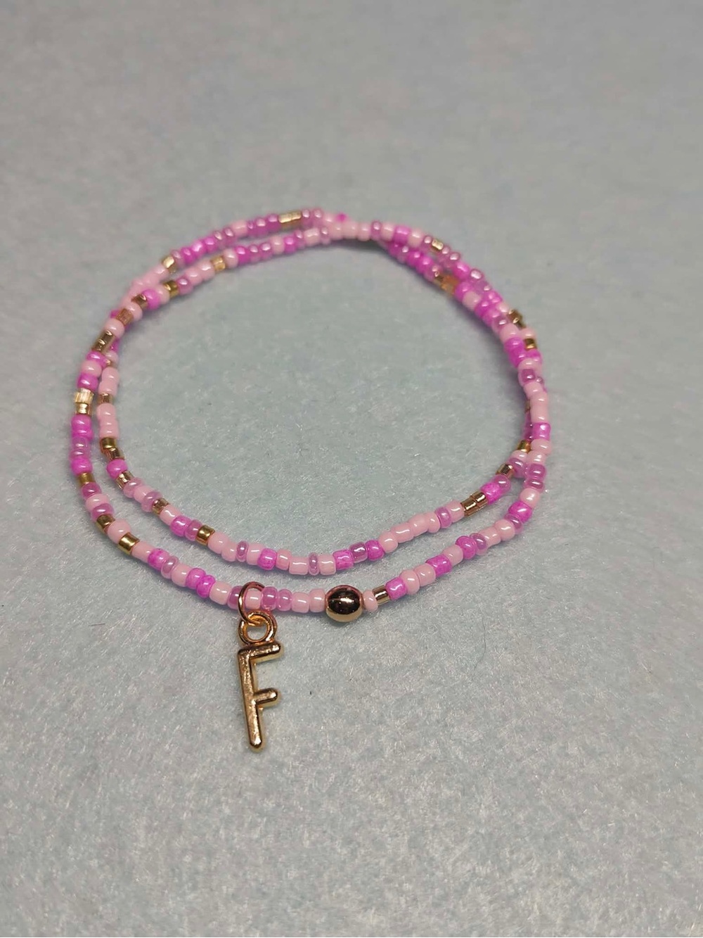 Personalized Pink Double Wrap Seed Bead Initial Bracelet